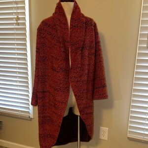 Bryn Walker Cozy Open-Front Bouclé Cardigan Sweater in Rust